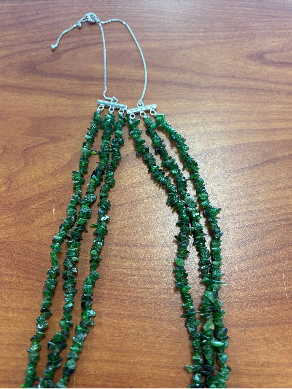 925 PZO Sterling Silver Green Beaded Slide Necklace